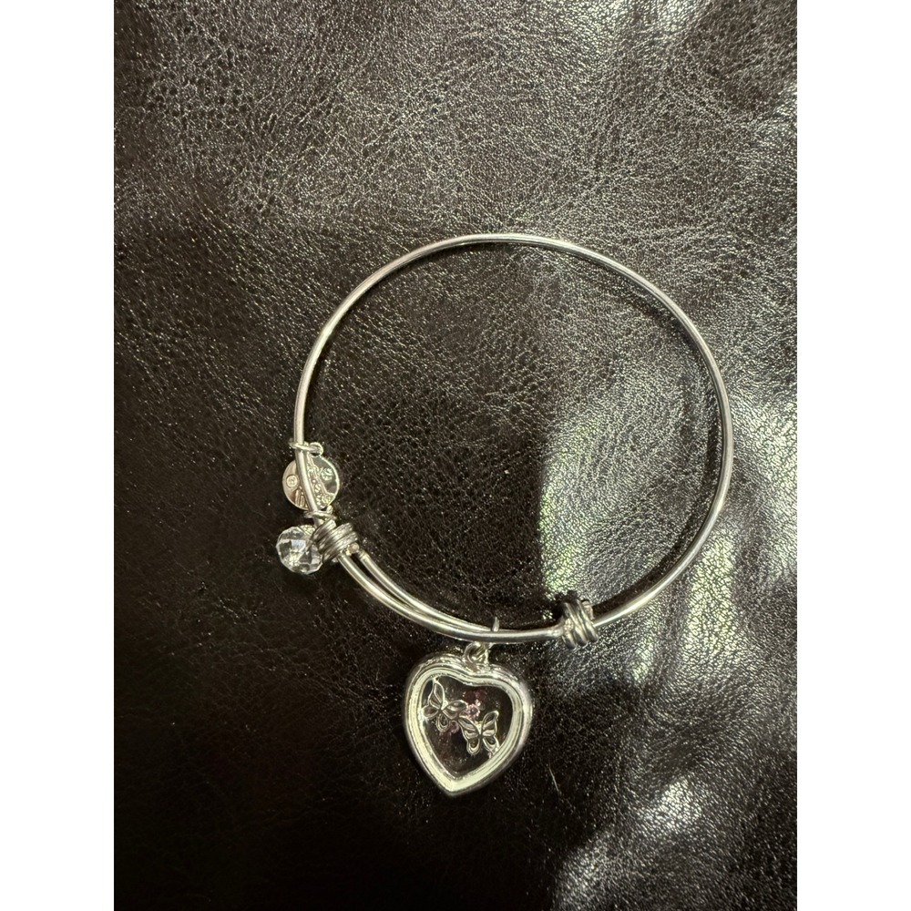Love This Life‎ Silver Tone Expandable Bangle Heart Locket Butterfly Charm